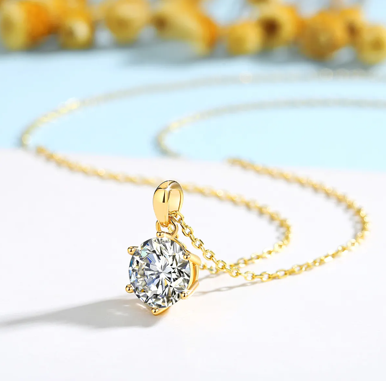 Classic & Timeless 6 Prongs Setting 14k Gold Hollow with Round Brilliant Cut 1CT/2CT/3CT Moissanite Pendant – B1-GNC-07
