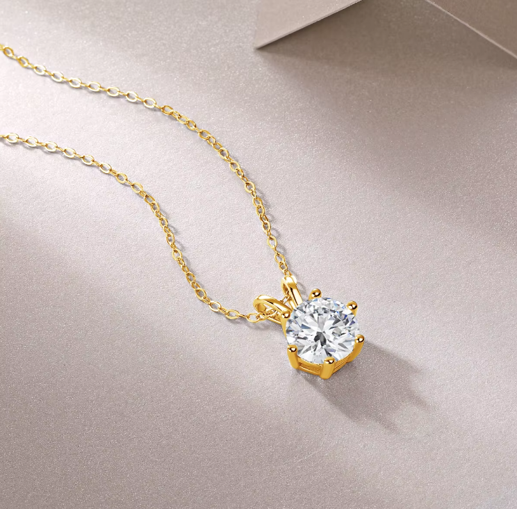 Classic & Timeless 6 Prongs Setting 14K Gold Hollow with Round Brilliant Cut 1CT/2CT/3CT Moissanite Pendant – B1-GNC-06