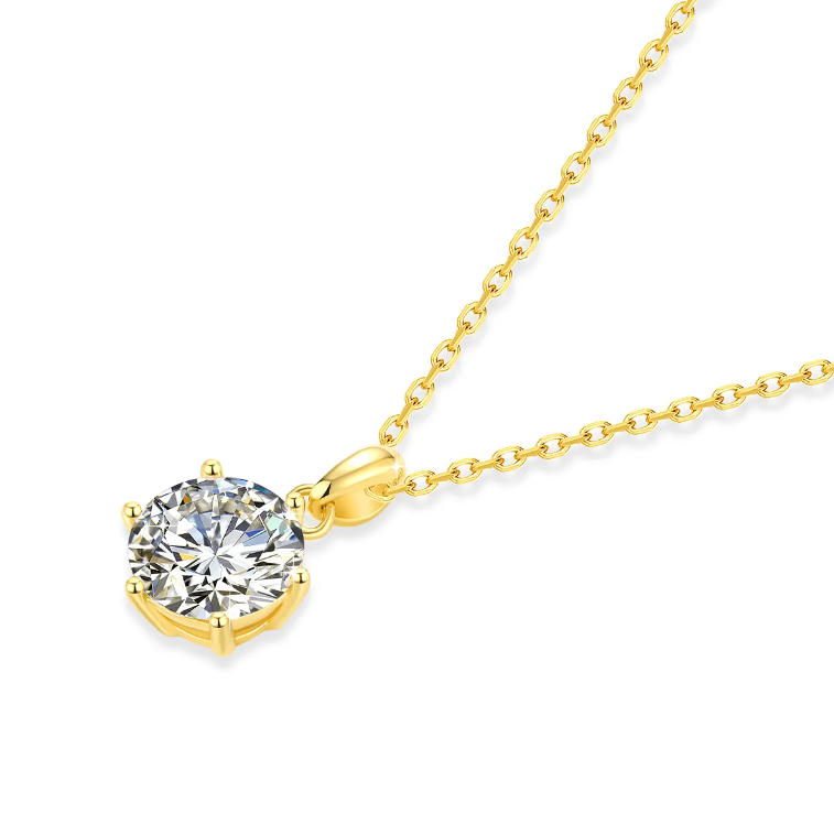 Classic & Timeless 6 Prongs Setting 14k Gold Hollow with Round Brilliant Cut 1CT/2CT/3CT Moissanite Pendant – B1-GNC-07