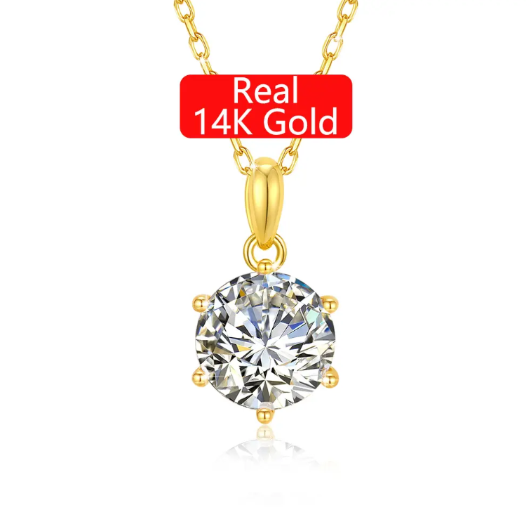 Classic & Timeless 6 Prongs Setting 14k Gold Hollow with Round Brilliant Cut 1CT/2CT/3CT Moissanite Pendant – B1-GNC-07
