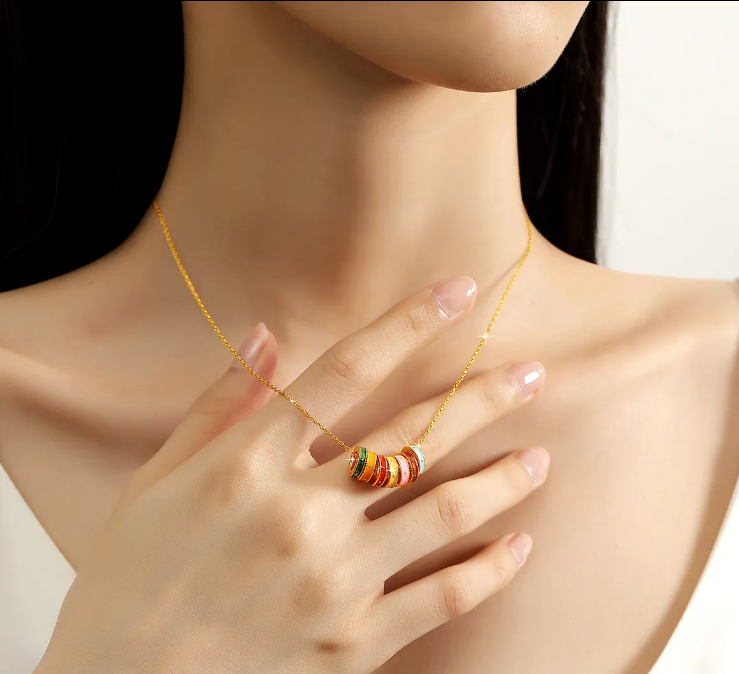18K Gold Style 7 Color Rainbow Ring Pendant Necklace B1-GNC-01
