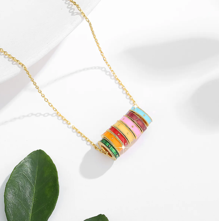 18K Gold Style 7 Color Rainbow Ring Pendant Necklace B1-GNC-01