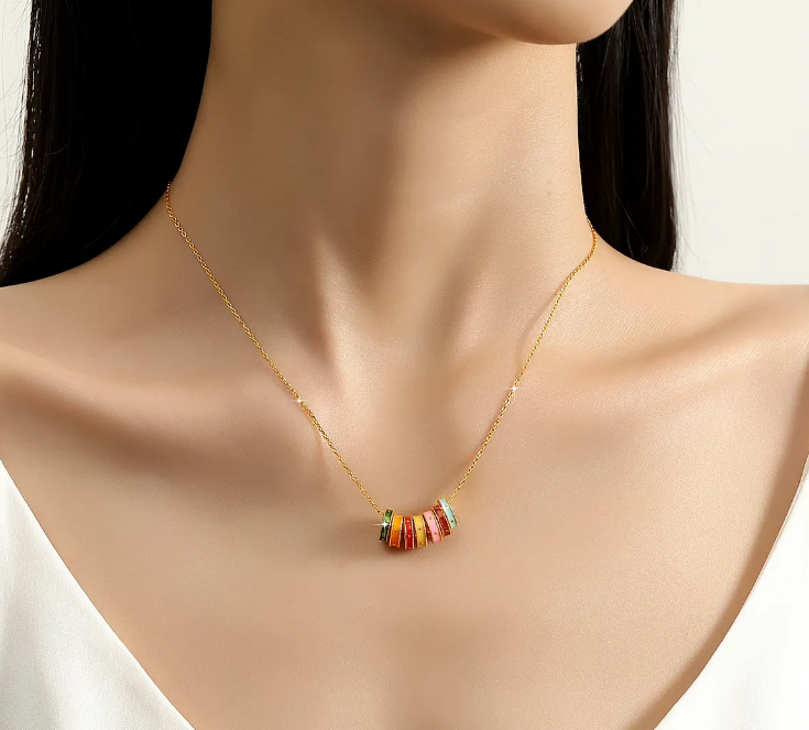 18K Gold Style 7 Color Rainbow Ring Pendant Necklace B1-GNC-01