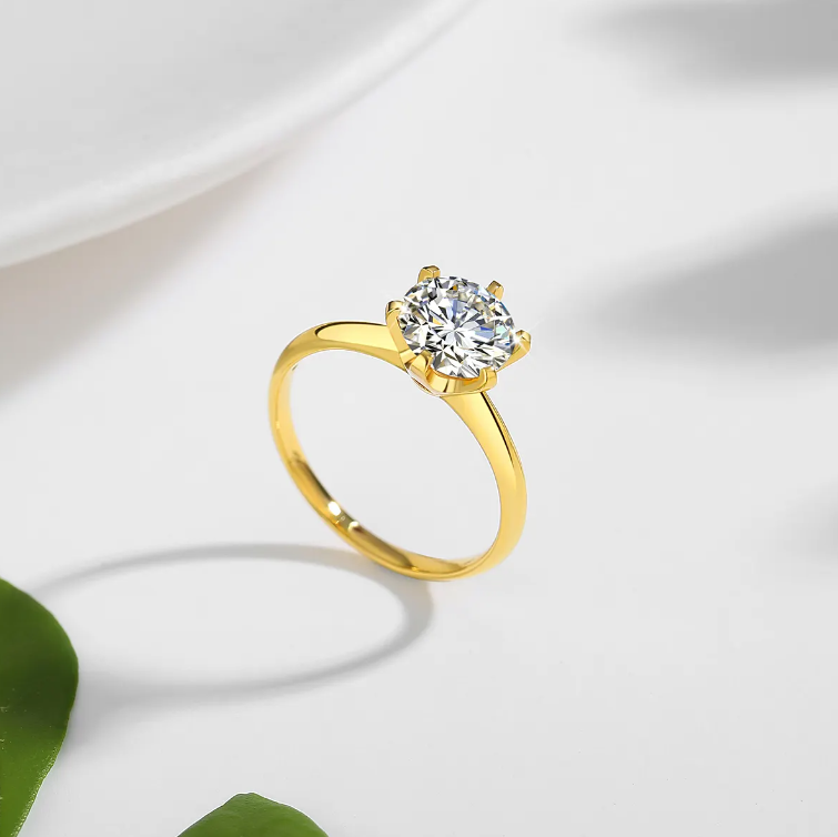 Real 18K Gold Hollow with 0.5 Carat Round Brilliant Cut Moissanite Diamond Engagement Ring B1-GR-01
