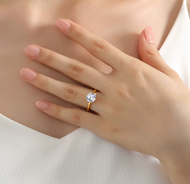 Real 18k Gold Hollow with 2.0 Carat Round Brilliant Cut Moissanite Diamond Engagement Ring B1-GR-03