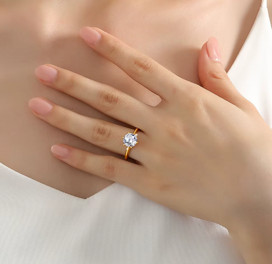 Real 18k Gold Hollow with 2.0 Carat Round Brilliant Cut Moissanite Diamond Engagement Ring B1-GR-03