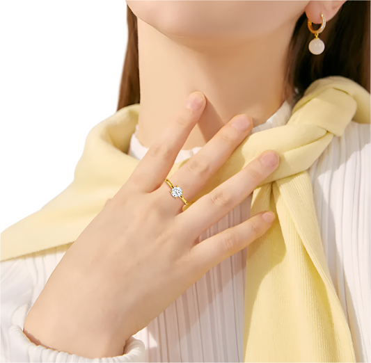 Real 18k Gold Hollow with 1.0 Carat Round Brilliant Cut Moissanite Diamond Engagement Ring B1- GR-02