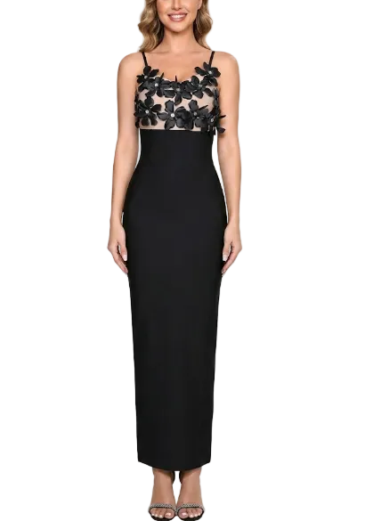 Timeless Trendy & Elegant Spaghetti Strap Long  Evening Black Dresses  - B4-DRESS-B358