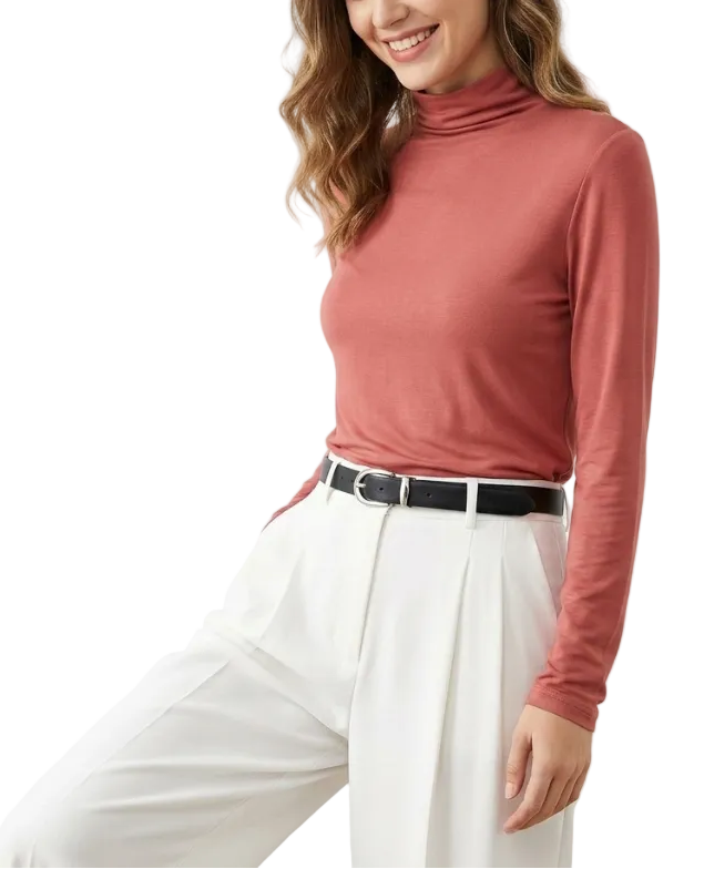 Women High Neck Long Sleeve SOFT & Stretchy Shirt B2-BL-1014