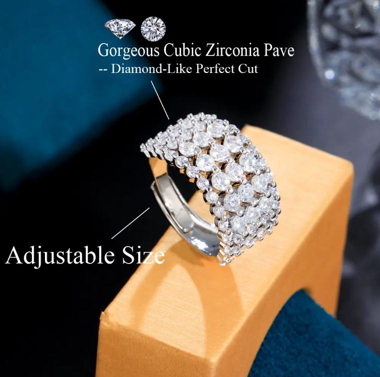 Luxury 5 Layers Cubic Zirconia Stone Paved Adjustable Tennis RING RG-10