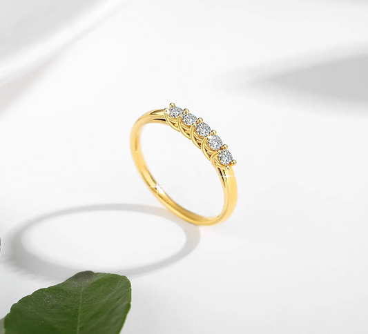Trendy 18K Yellow Gold with 0.3 Carat 5 Moissanite Diamond Studs Ring B1-GR-07
