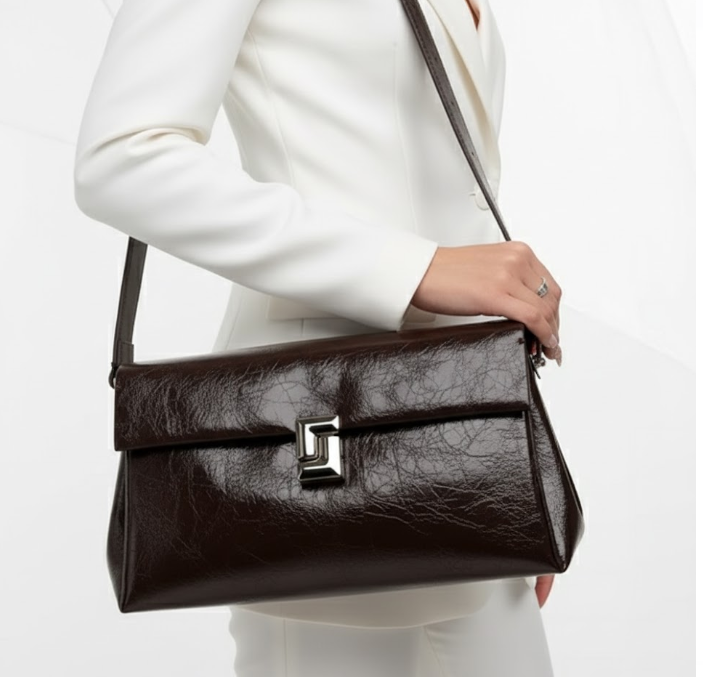 Timeless & Elegant Luxury Genuine Leather Flap Rectangular Shoulder Bag  Handbag - B14-PURSE-75