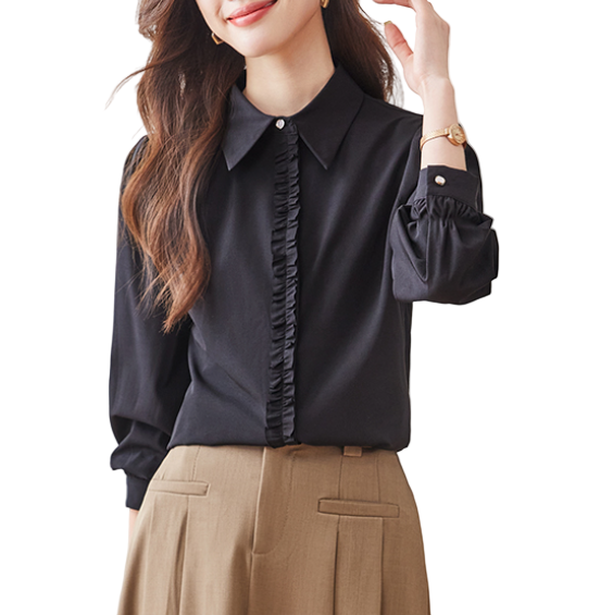 Trendy & Timeless Long Sleeve Ruffled Collar Blouses for Women - B15-TOP-22
