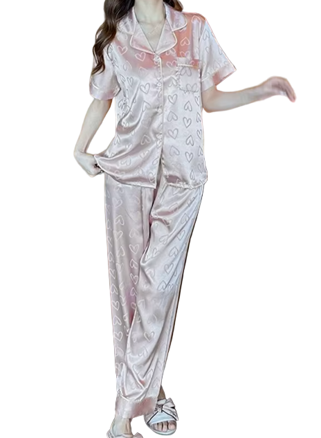 Comfortable Luxury Soft Ice Silk Long Sleeve  Pajama Set B2 – PJS-14AAA