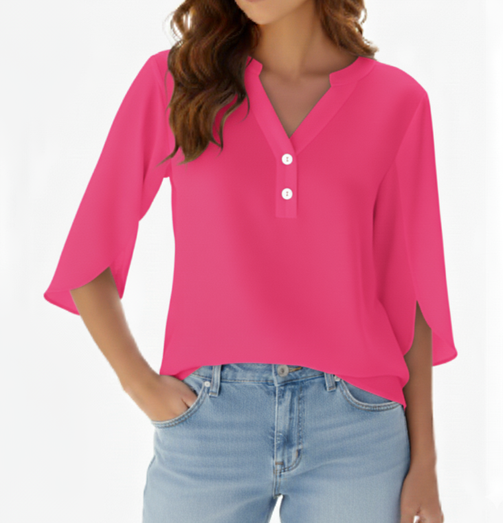 Chiffon Tops for Women-Solid Color V-neck line with Buttons – BL25