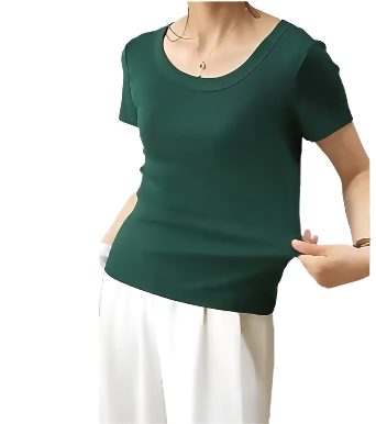 Women's Quality Cotton U-neck Short Sleeve SHIRT-BL108