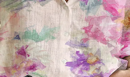 Women's Cotton Turn-down Collar Button Floral Print SHIRT-BL119