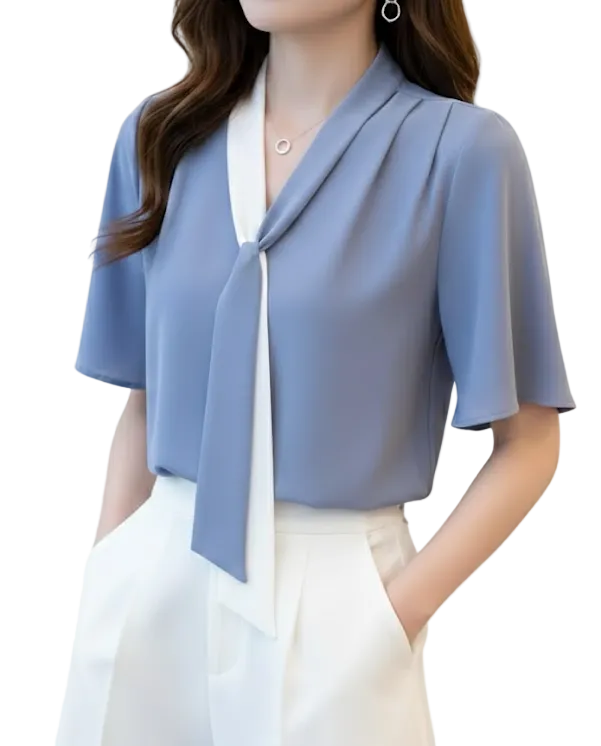 Women's Trendy & Elegant V-neck Short Sleeve Chiffon SHIRT-BL116