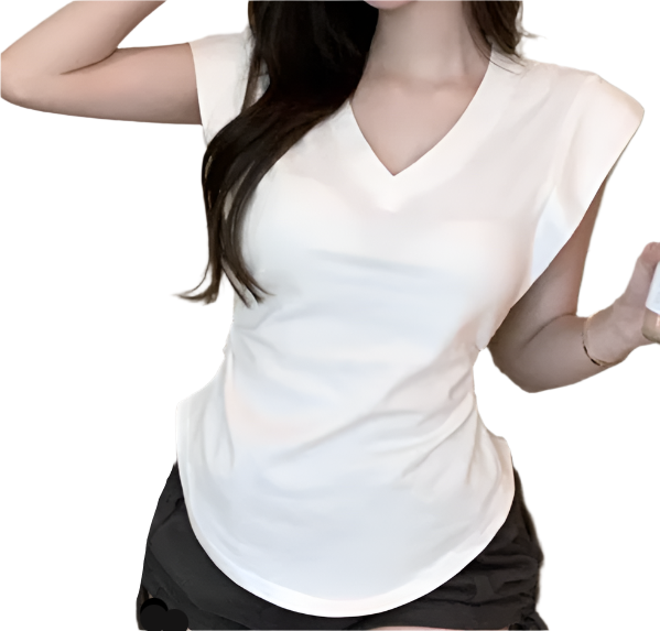 Casual V-neck Slim Waist Short Sleeve Women's T-shirt - B6-TOP-B655