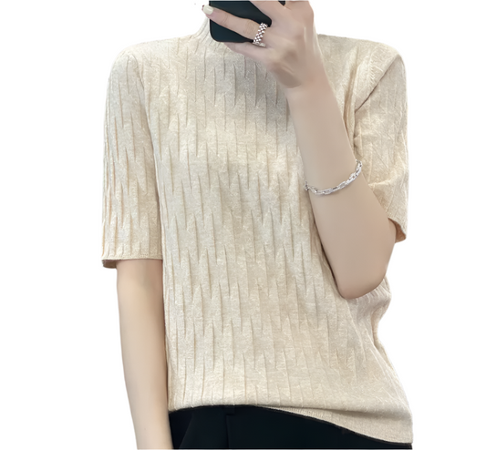 Classy & Timeless Comfortable Soft Short Sleeve Knitted Blouse For Women's - B6-TOP-B615