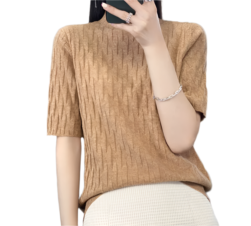 Classy & Timeless Comfortable Soft Short Sleeve Knitted Blouse For Women's - B6-TOP-B615