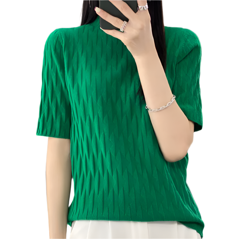 Classy & Timeless Comfortable Soft Short Sleeve Knitted Blouse For Women's - B6-TOP-B615