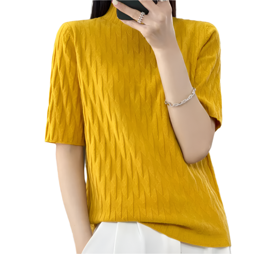 Classy & Timeless Comfortable Soft Short Sleeve Knitted Blouse For Women's - B6-TOP-B615
