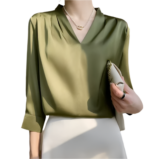Classy & Timeless Silk Satin V-neck Versatile Women's Shirts - B6-TOP-B679