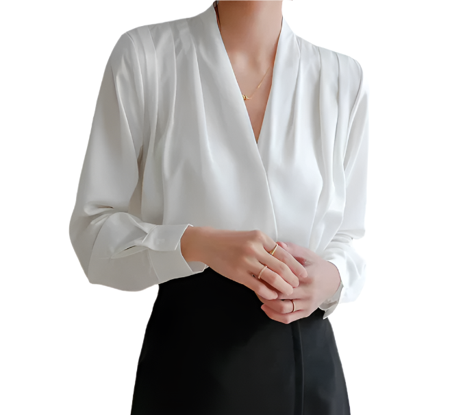 Classy & Timeless Women's Long-sleeve Silk Satin Shirt - B6-TOP-B674