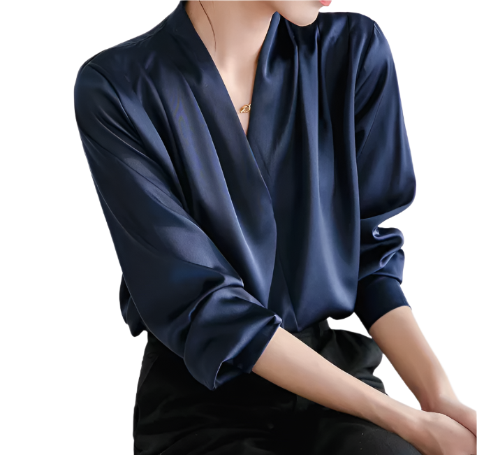 Classy & Timeless Women's Long-sleeve Silk Satin Shirt - B6-TOP-B674