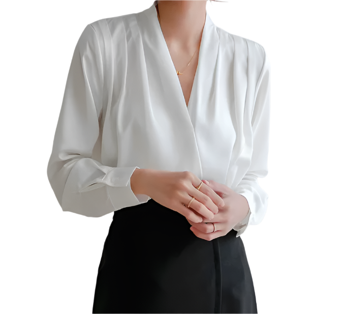 Classy & Timeless Women's Long-sleeve Silk Satin Shirt - B6-TOP-B674