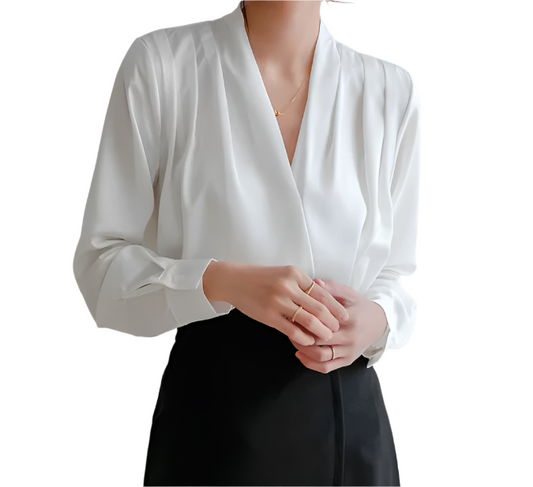 Classy & Timeless Women's Long-sleeve Silk Satin Shirt - B6-TOP-B674
