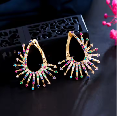 Cubic Zirconia Big Hoop Earrings for Women 18k Gold Plated Copper - CZ-Earring- ER - 01