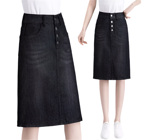 Trendy & Elegant Temperament Denim Front Button Skirt for Women- SKT-12