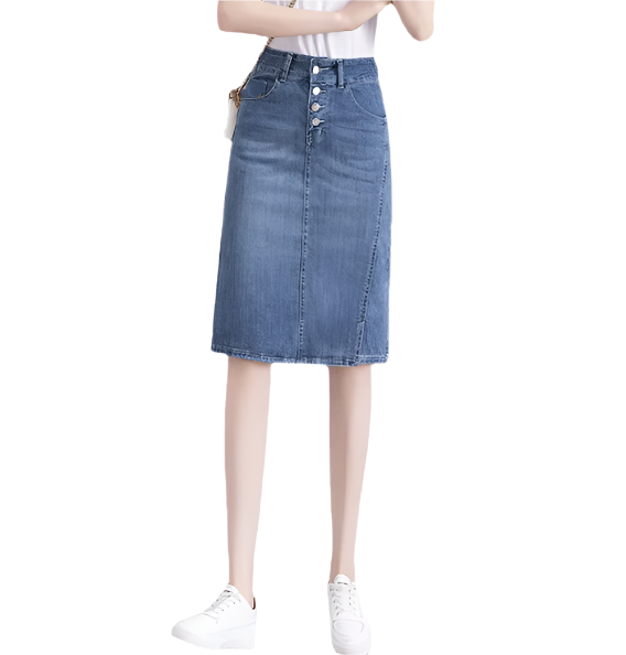 Trendy & Elegant Temperament Denim Front Button Skirt for Women- SKT-12
