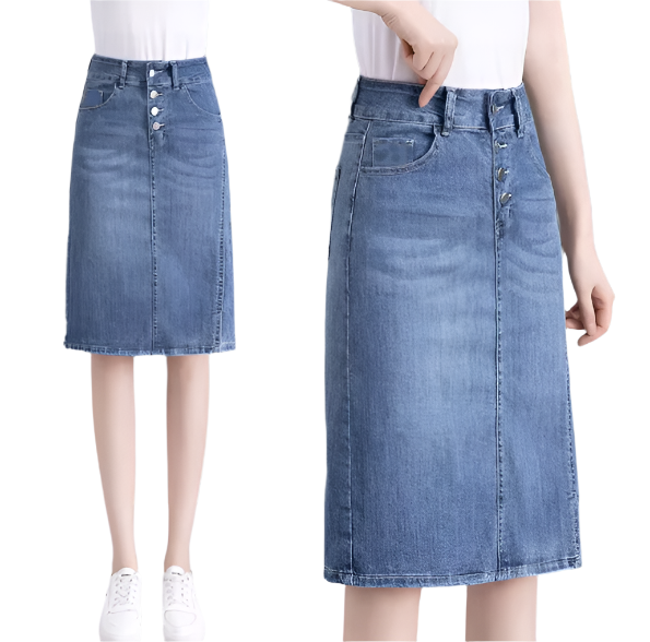 Trendy & Elegant Temperament Denim Front Button Skirt for Women- SKT-12