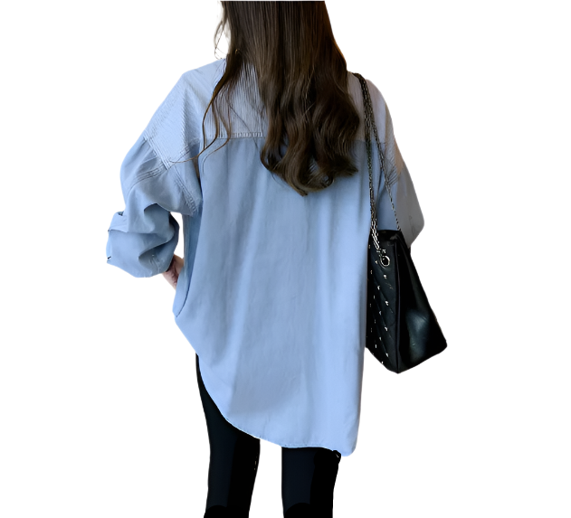 Denim Patchwork Striped Comfortable Women's Shirt TOP-B1-BL-286