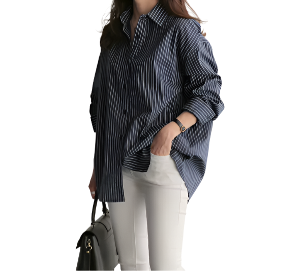 Elegant Cotton Striped Loose-Fit Shirts TOP-B1-BL-287