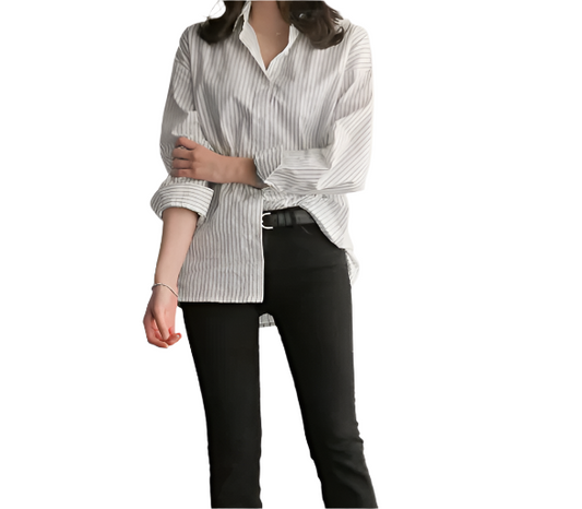 Elegant Cotton Striped Loose-Fit Shirts TOP-B1-BL-287