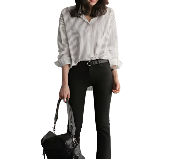 Elegant Cotton Striped Loose-Fit Shirts TOP-B1-BL-287
