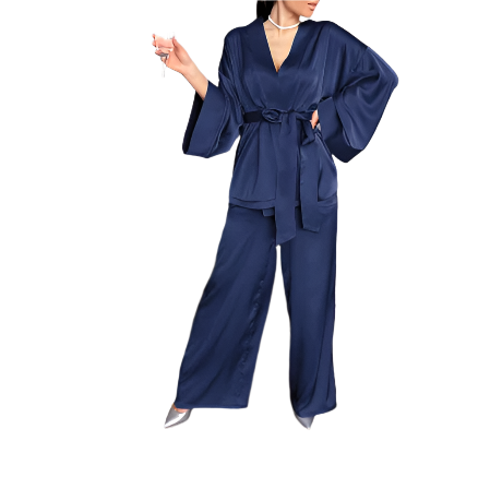 Women’s Elegant Comfortable Long Sleeve Sashes Silk ROBE-RO-02
