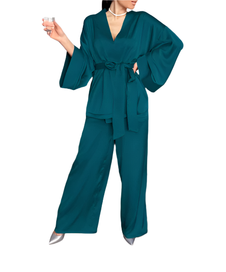Women’s Elegant Comfortable Long Sleeve Sashes Silk ROBE-RO-02