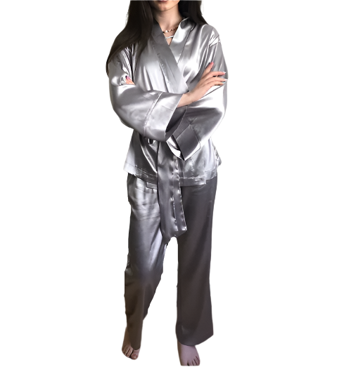 Women’s Elegant Comfortable Long Sleeve Sashes Silk ROBE-RO-02