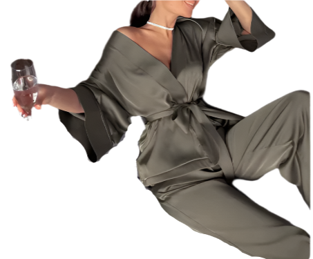 Women’s Elegant Comfortable Long Sleeve Sashes Silk ROBE-RO-02