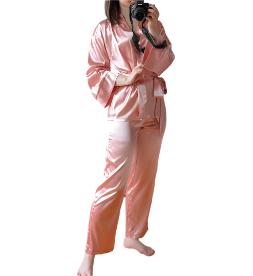 Women’s Elegant Comfortable Long Sleeve Sashes Silk ROBE-RO-02