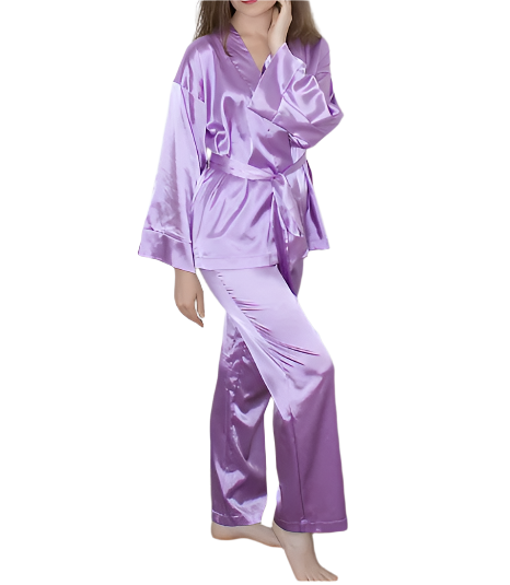 Women’s Elegant Comfortable Long Sleeve Sashes Silk ROBE-RO-02