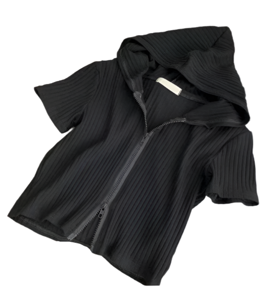 Trendy & Timeless Girl's Hooded Short-sleeve Zip-Up Front Closure Top SHIRT-BL121