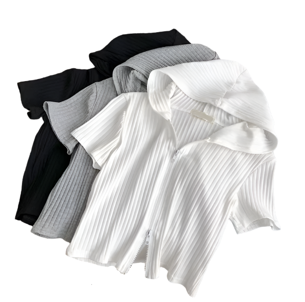 Trendy & Timeless Girl's Hooded Short-sleeve Zip-Up Front Closure Top SHIRT-BL121
