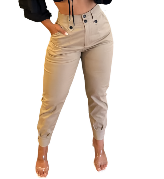 High Waist Trendy & Elegant Solid Color Women's Pants - B6-JP-621