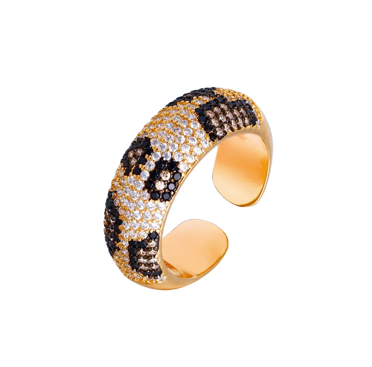 Micro Pave Black and White Cubic Zircon Leopard Pattern Ring for Women - RING - RG-01
